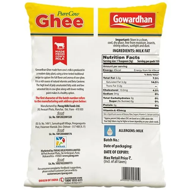 Gowardhan Pure Cow Ghee - Premium Quality, Rich In Vitamins, 750 ml Pouch-2.webp